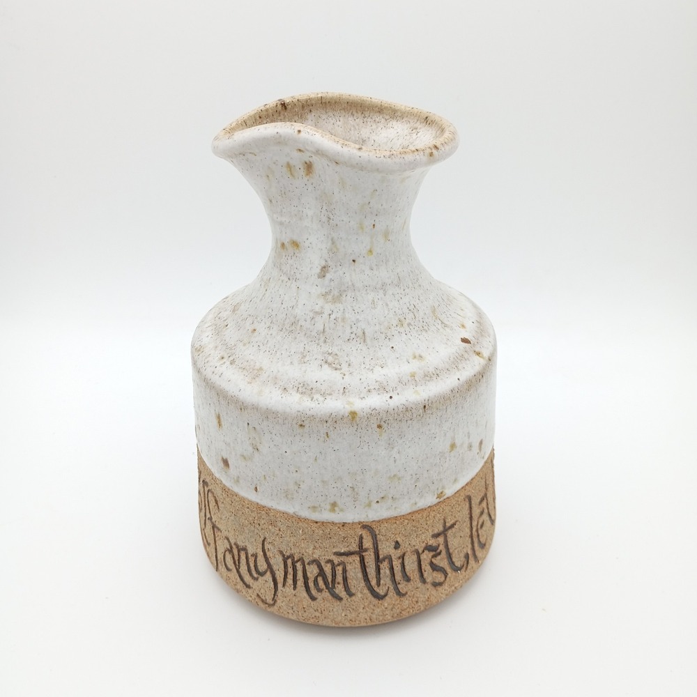 Handmade Studio Art Pottery Jug‎ – Christian Quote – "If Any Man Thirst" – 7"